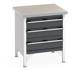 Bott Cubio Storage Workbench 750mm wide x 750mm Deep x 840mm high supplied with a Linoleum worktop (particle board core with grey linoleum surface and plastic edgebanding) and 3 integral drawers (2 x 150mm & 1 x 200mm high).... 750mm Wide Storage Benches